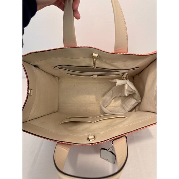 NWOT Kate Spade New York Market Stripe Tote Bag Woven Canvas & Leather Handles B - Picture 7 of 11